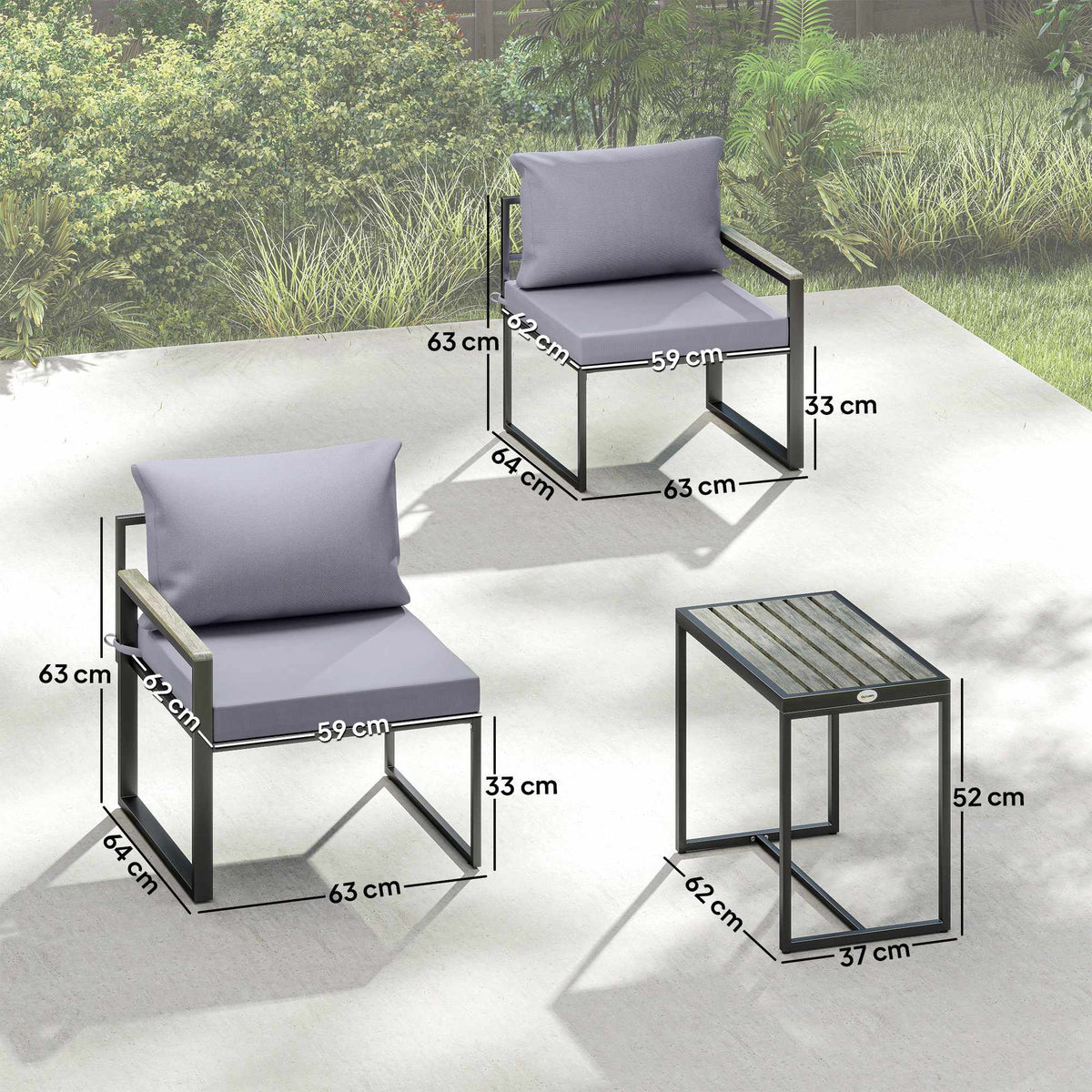 Modular Balcony Furniture Set with Cushions, 3-Piece
