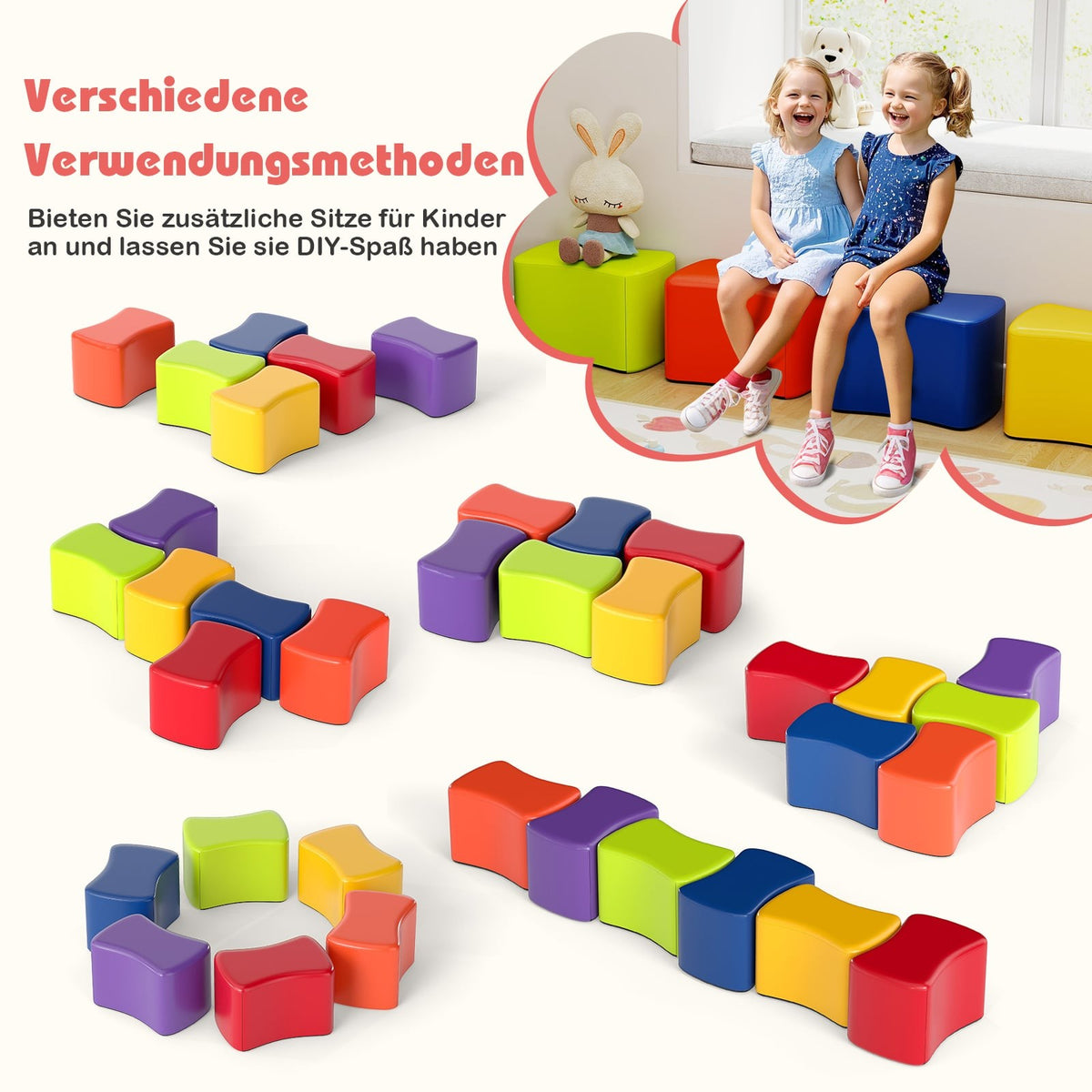 Modular Children's Stools, 6 Colorful Faux Leather Covers