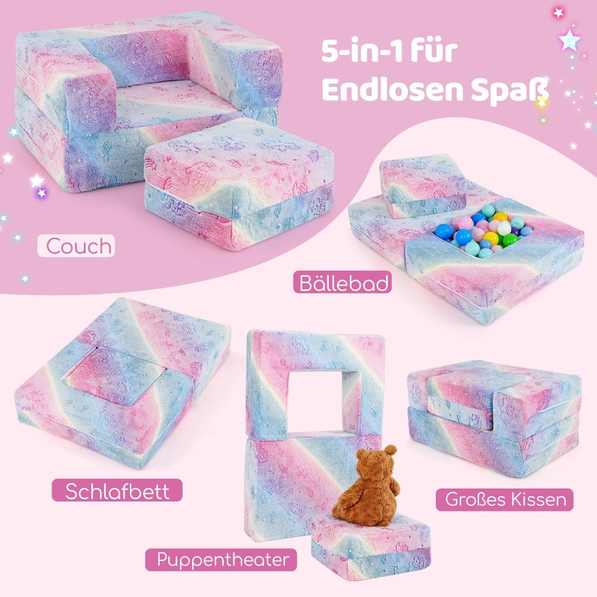 Modular Kids Sofa – Glow-in-the-Dark Play Couch, 71x53x34.5 cm