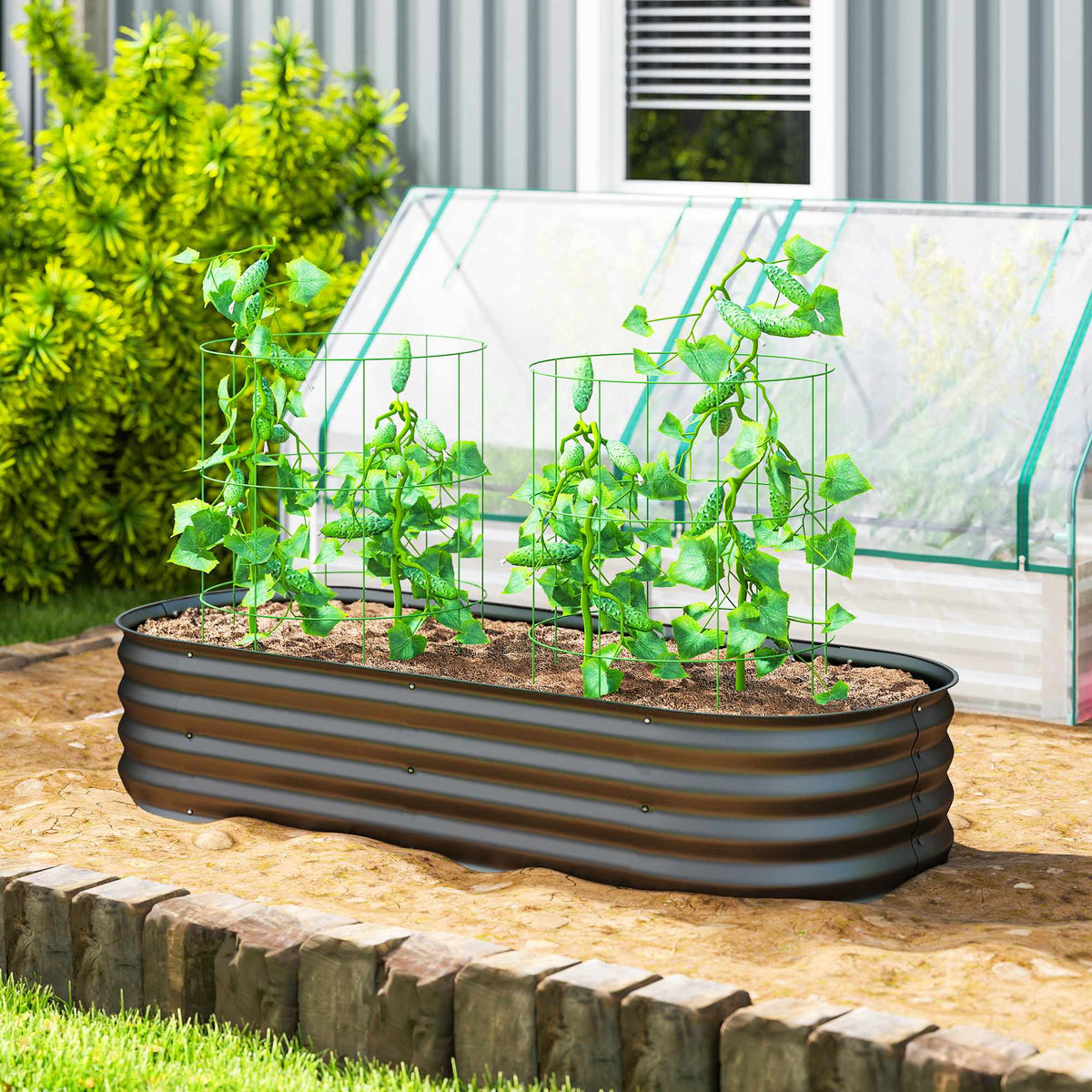 Modular Raised Garden Bed, Galvanized Steel, 150x62x30 cm