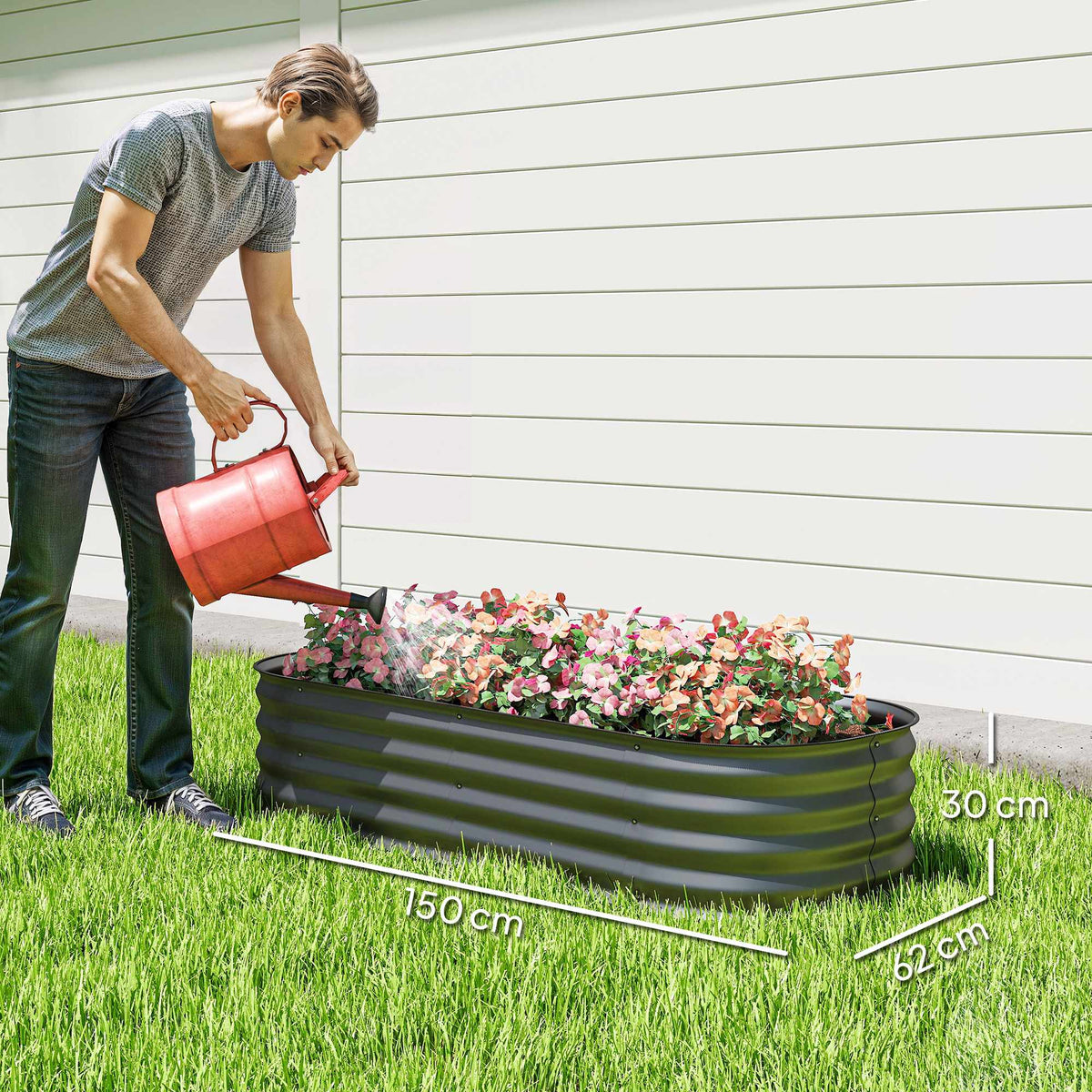 Modular Raised Garden Bed, Galvanized Steel, 150x62x30 cm