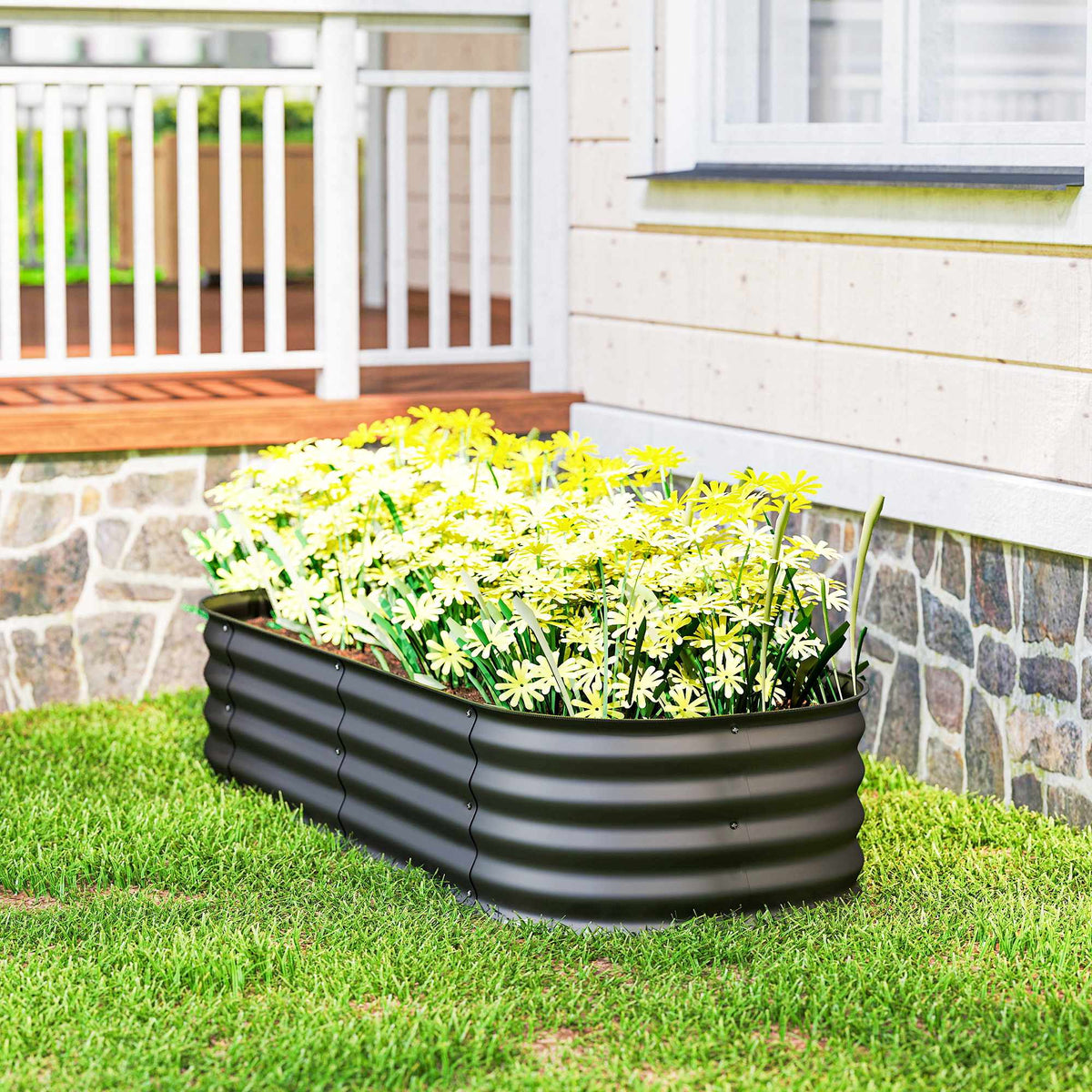 Modular Raised Garden Bed, Galvanized Steel, 150x62x30 cm