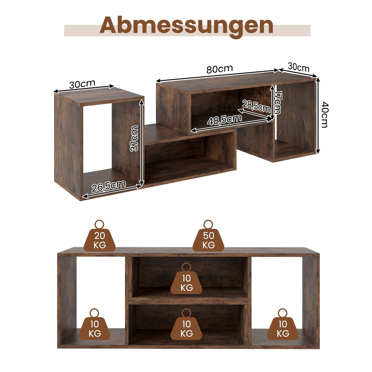 Modular TV Stand with L-Shaped Shelves for 60" TVs