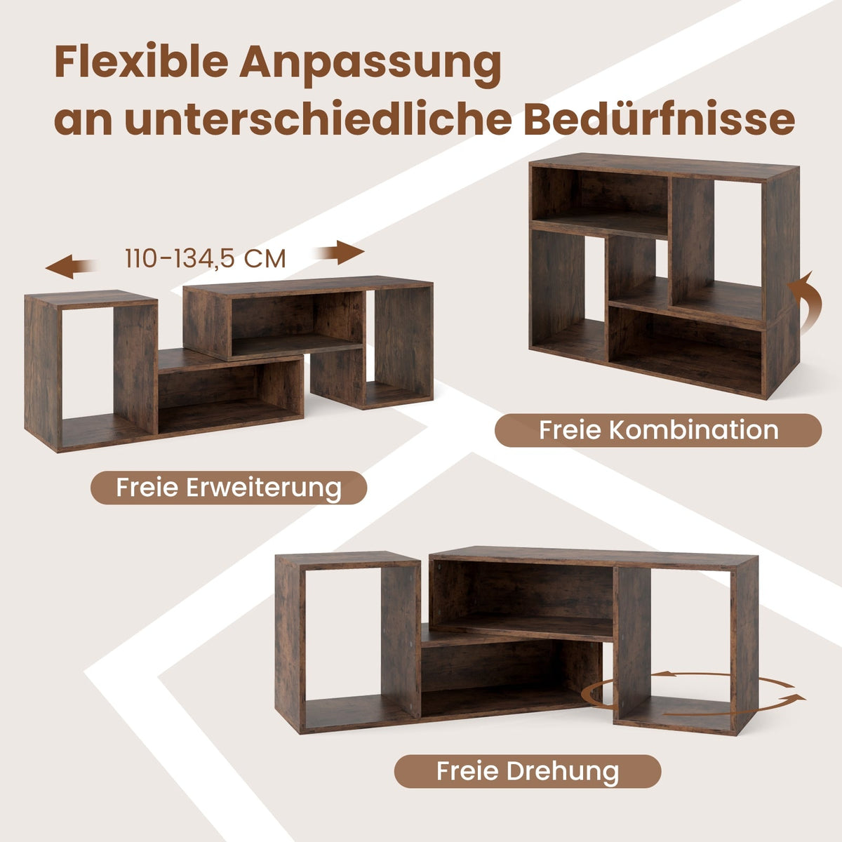 Modular TV Stand with L-Shaped Shelves for 60" TVs