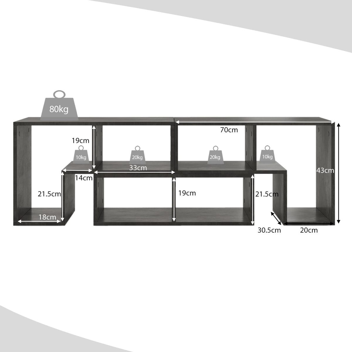Modular Wooden TV Stand, 3-Piece, Fits TVs Up to 65"