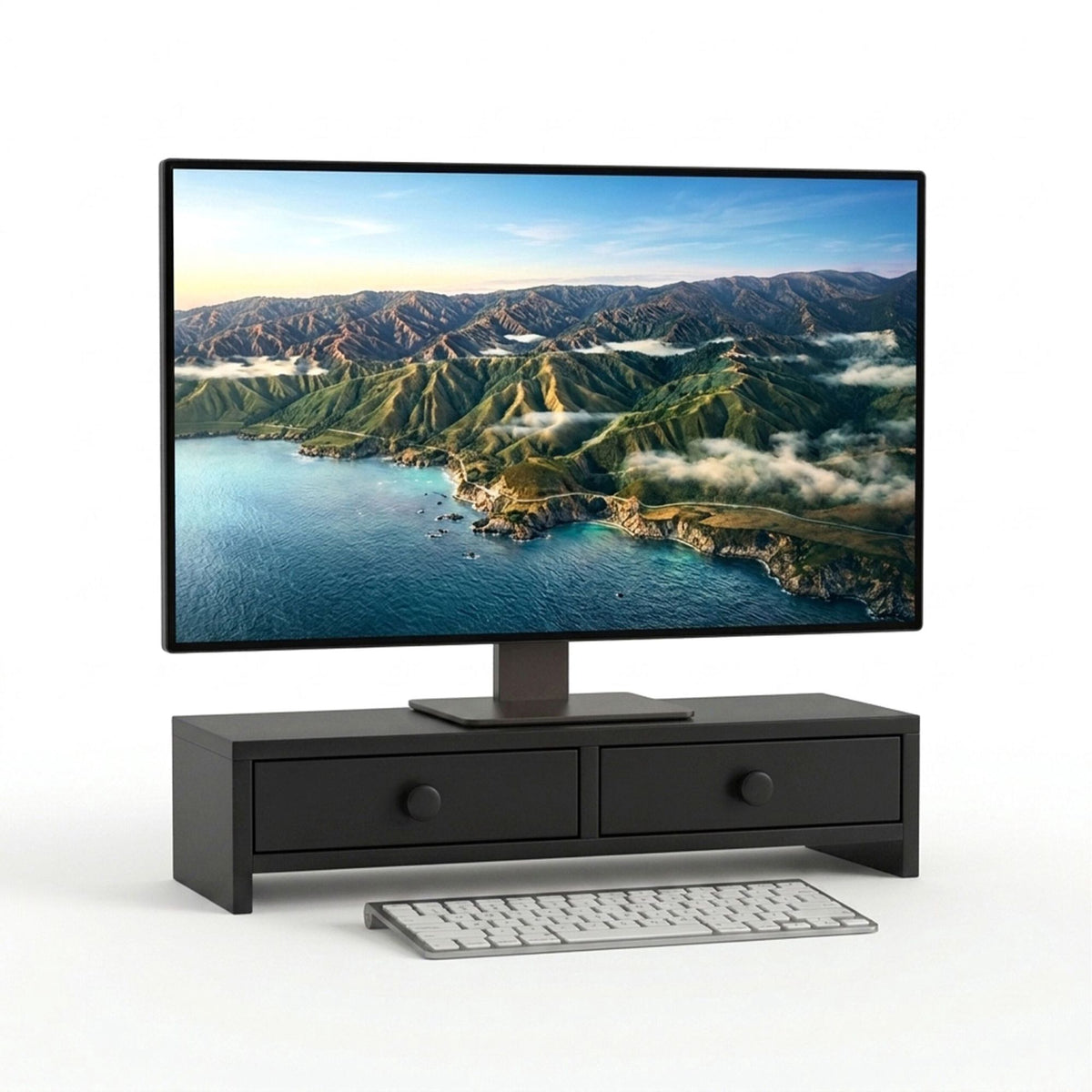 Monitor Riser with 2 Drawers, Black MDF, 47 cm