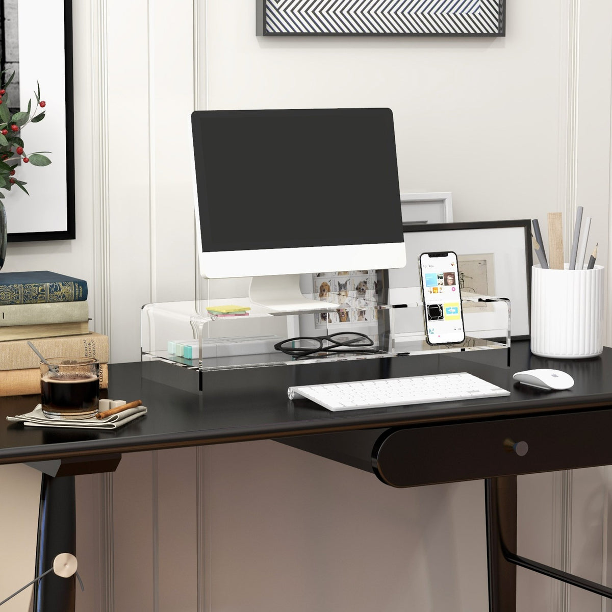 Monitor Stand Screen Riser With Storage Compartment, For Monitors Up To 24 Inches, Pc, Laptop Up To 5Kg, Acrylic, 50.8X19X12Cm