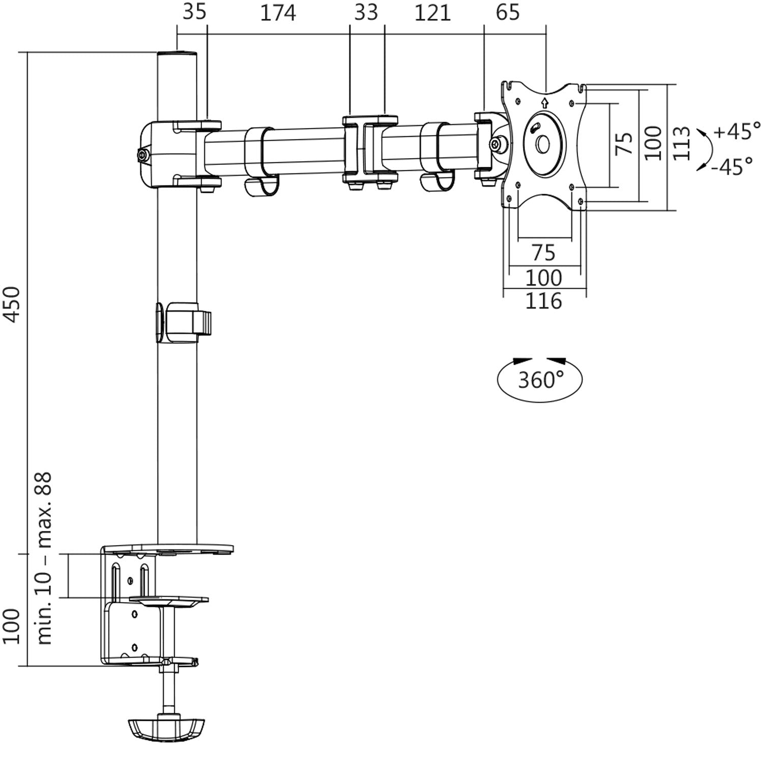Monitor arm 13-27" 428mm