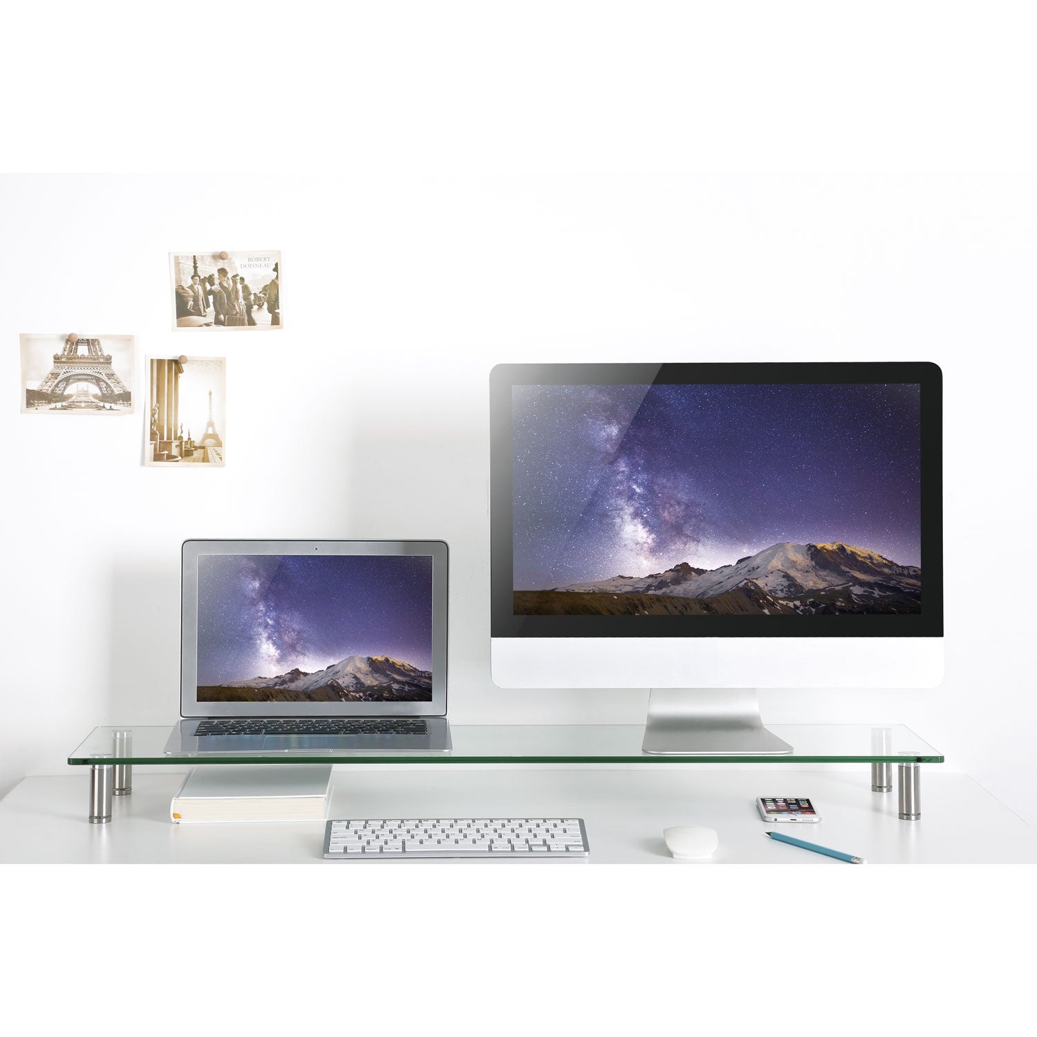 Monitor stand in glass/metal 1 m