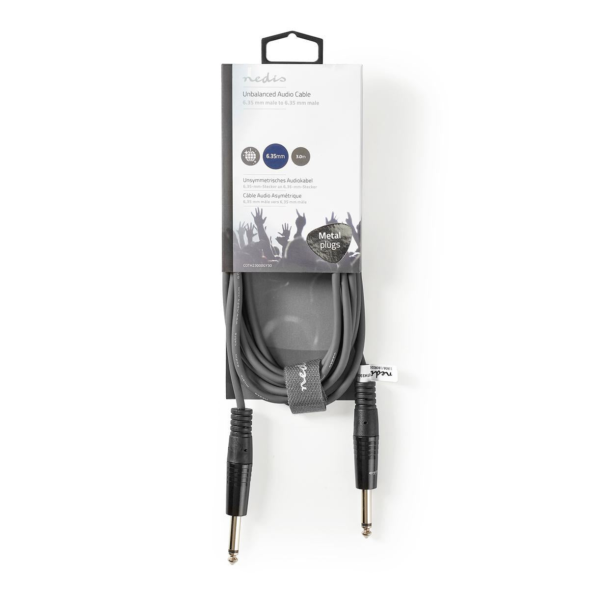 Mono audio cable | 6.35 mm Male | 6.35 mm Male | Nickel Plated | 3.00 m | Round | PVC