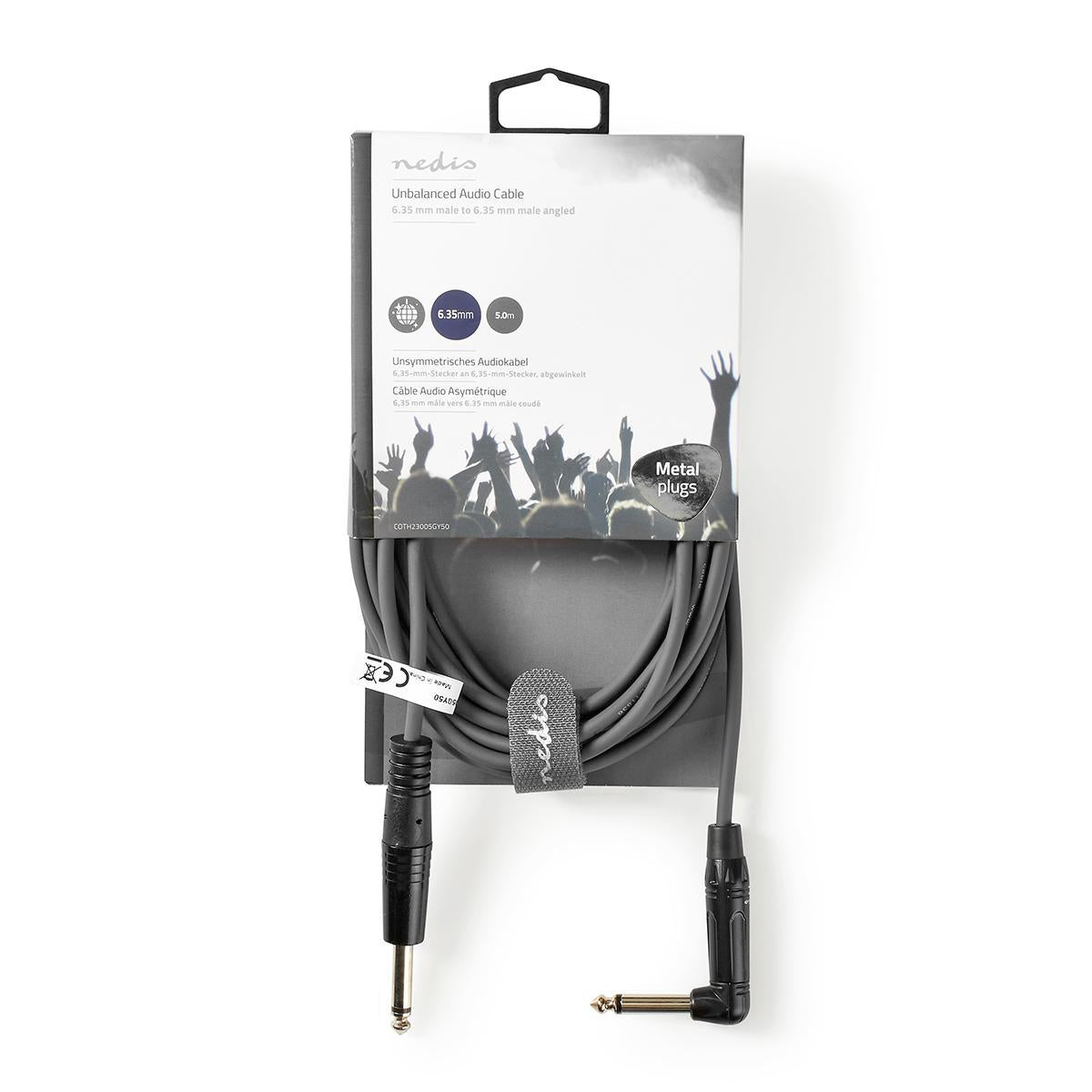 Mono audio cable | 6.35 mm Male | 6.35 mm Male | Nickel Plated | 5.00 m | Round | PVC