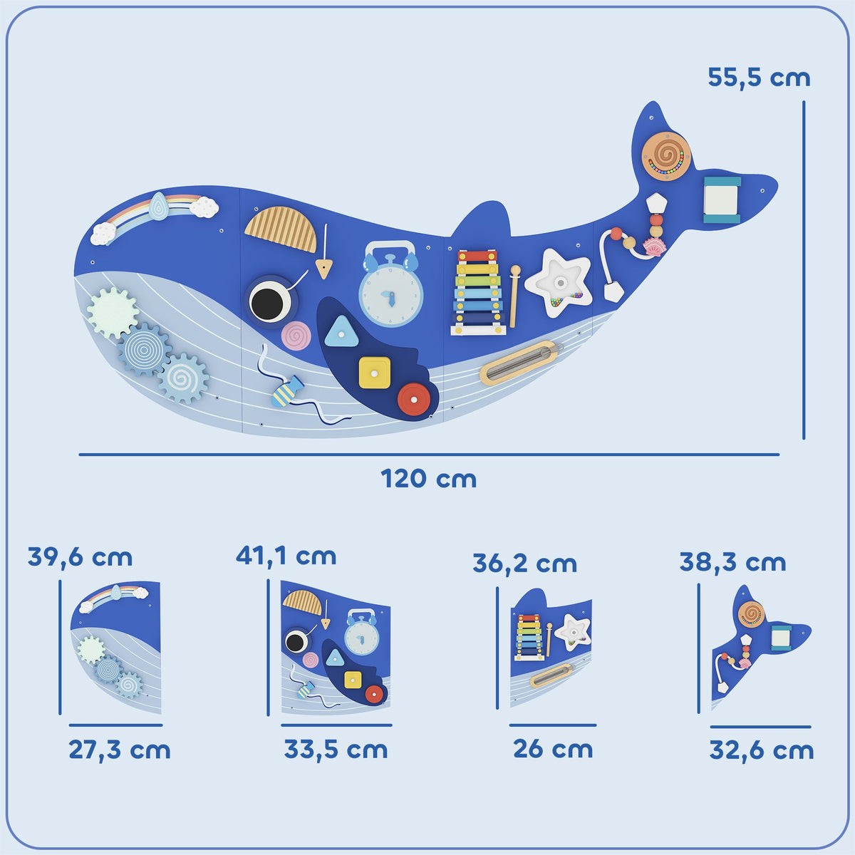 Montessori 13-in-1 Whale Busy Board with Xylophone