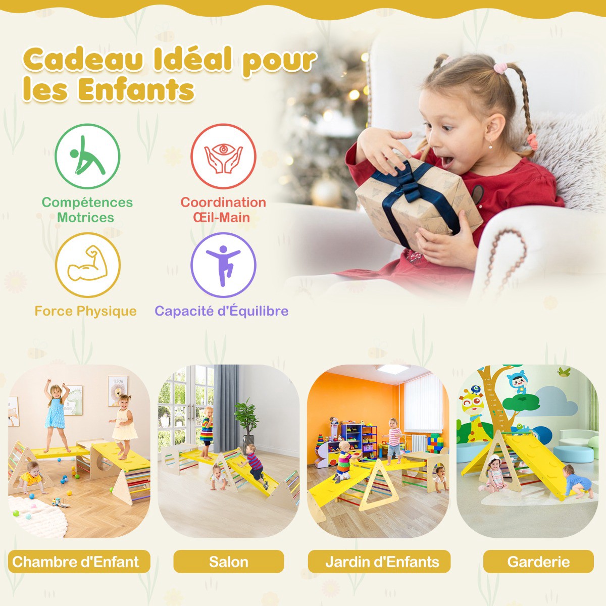 Montessori 5-In-1 Wooden Climbing Set With Slide, 60 kg