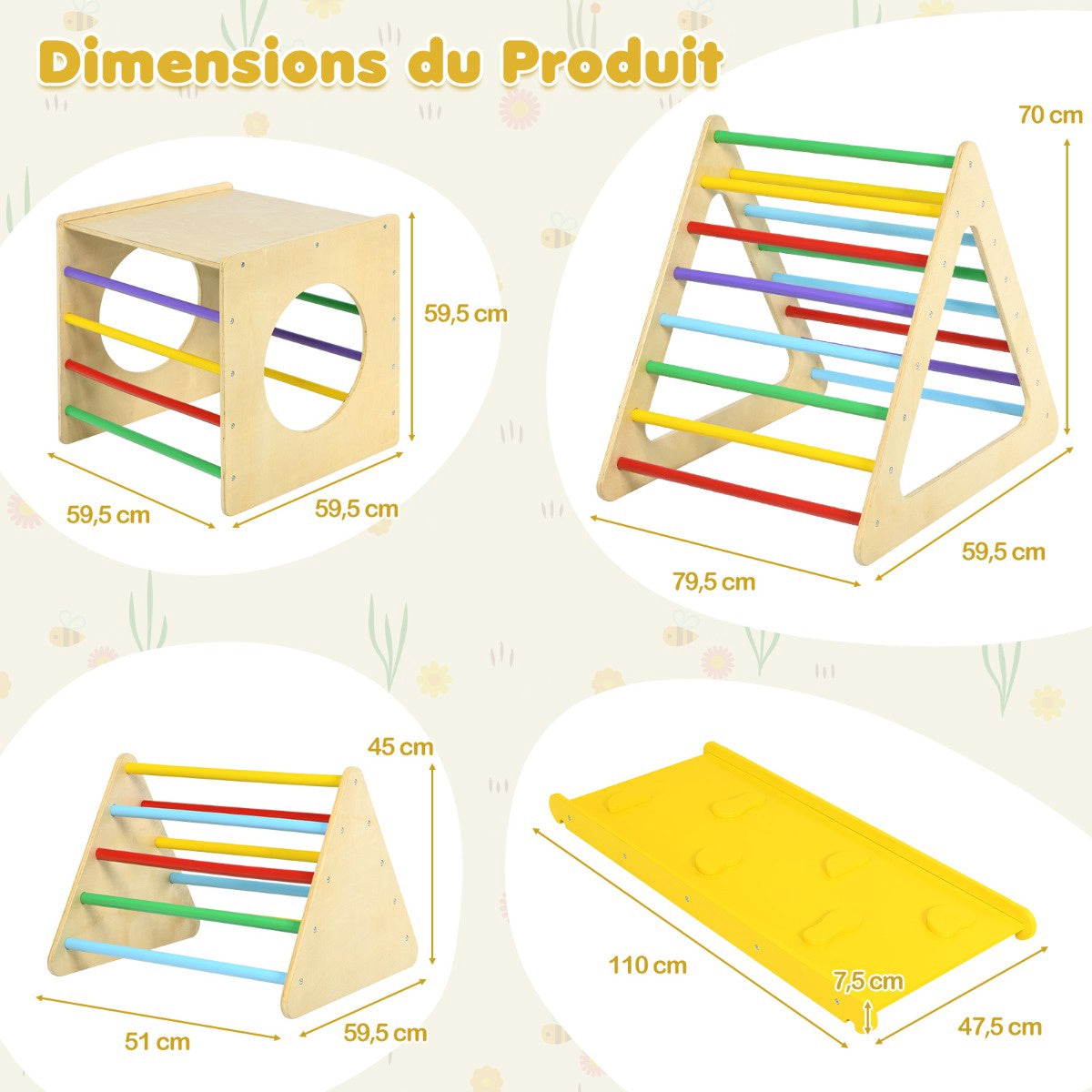 Montessori 5-In-1 Wooden Climbing Set With Slide, 60 kg