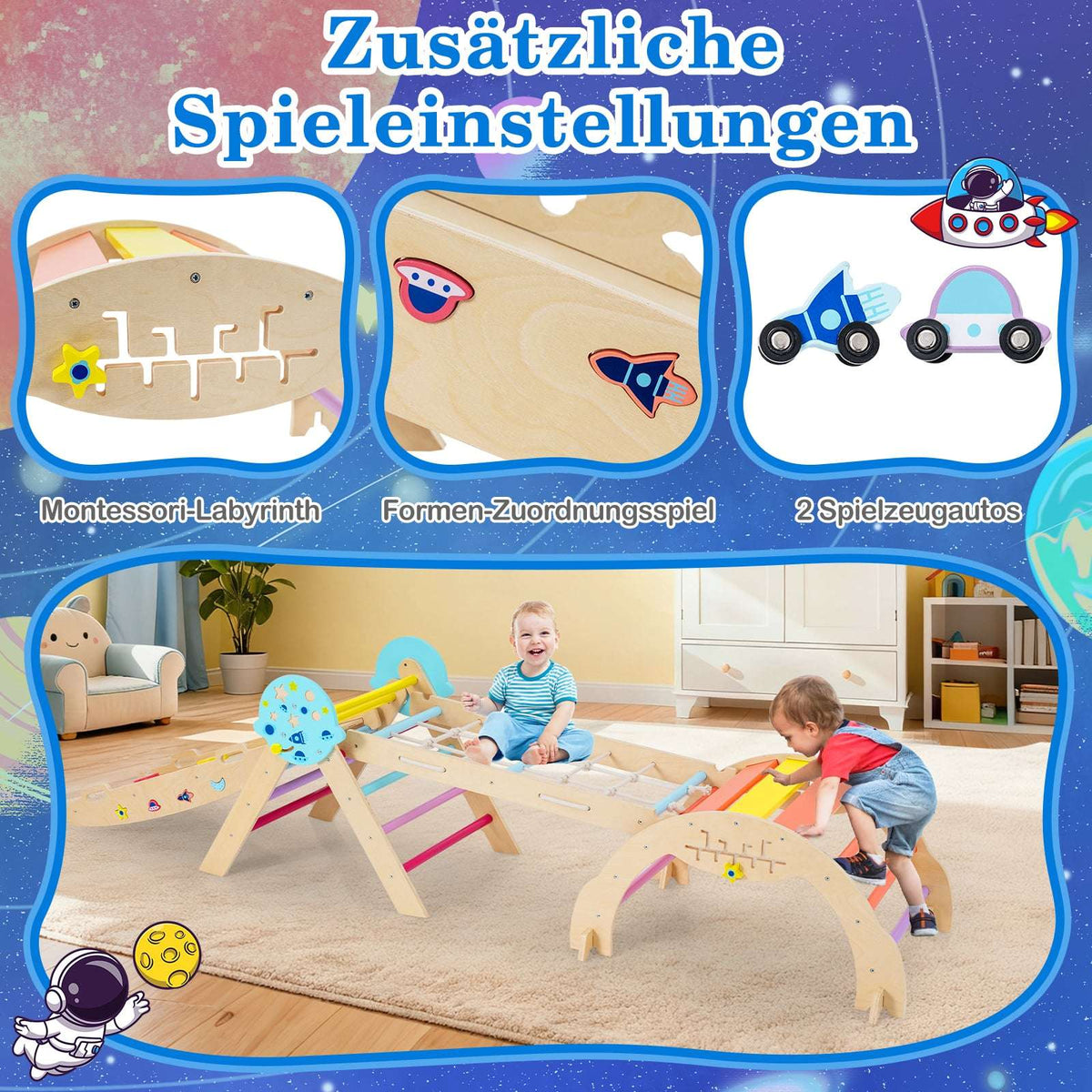 Montessori 9-in-1 Climbing Set with Slide & Ramp
