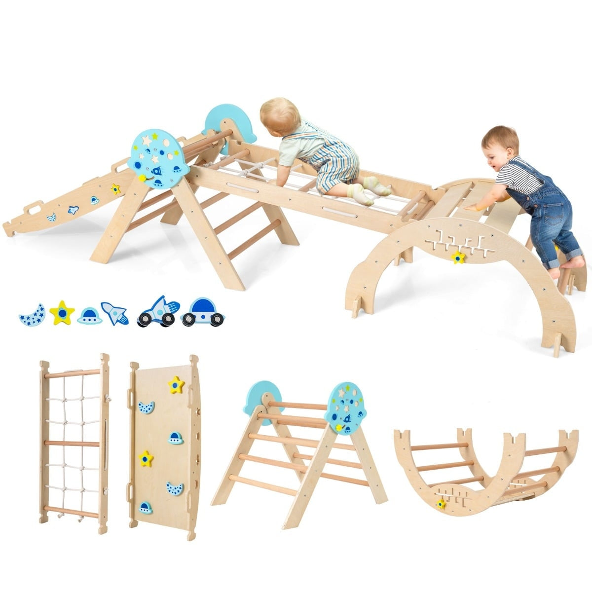 Montessori 9-in-1 Wooden Climbing Set with Slide & Ramp