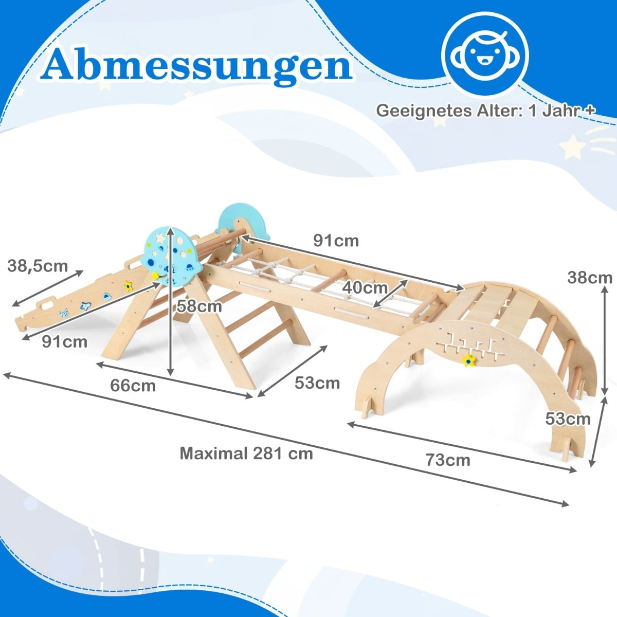 Montessori 9-in-1 Wooden Climbing Set with Slide & Ramp