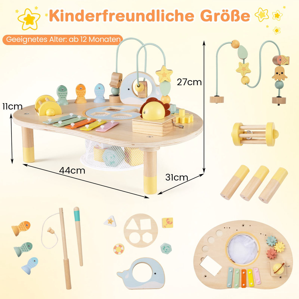Montessori Activity Table for Toddlers, 7-in-1 Wooden Toy
