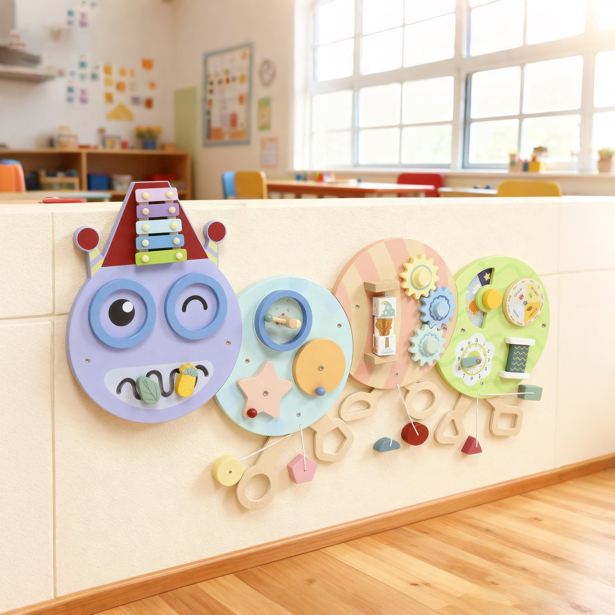 Montessori Busy Board – 7-in-1 Wall Toy, Xylophone, Gears, 108 cm