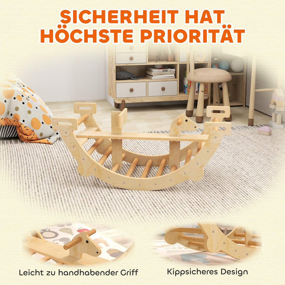 Montessori Indoor Climbing Arch, 2-in-1 Wooden Rocker, 110x52x45 cm