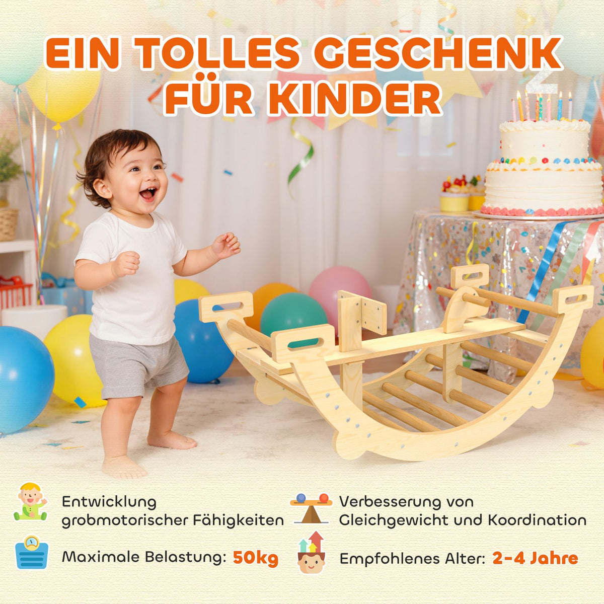Montessori Indoor Climbing Arch, 2-in-1 Wooden Rocker, 110x52x45 cm