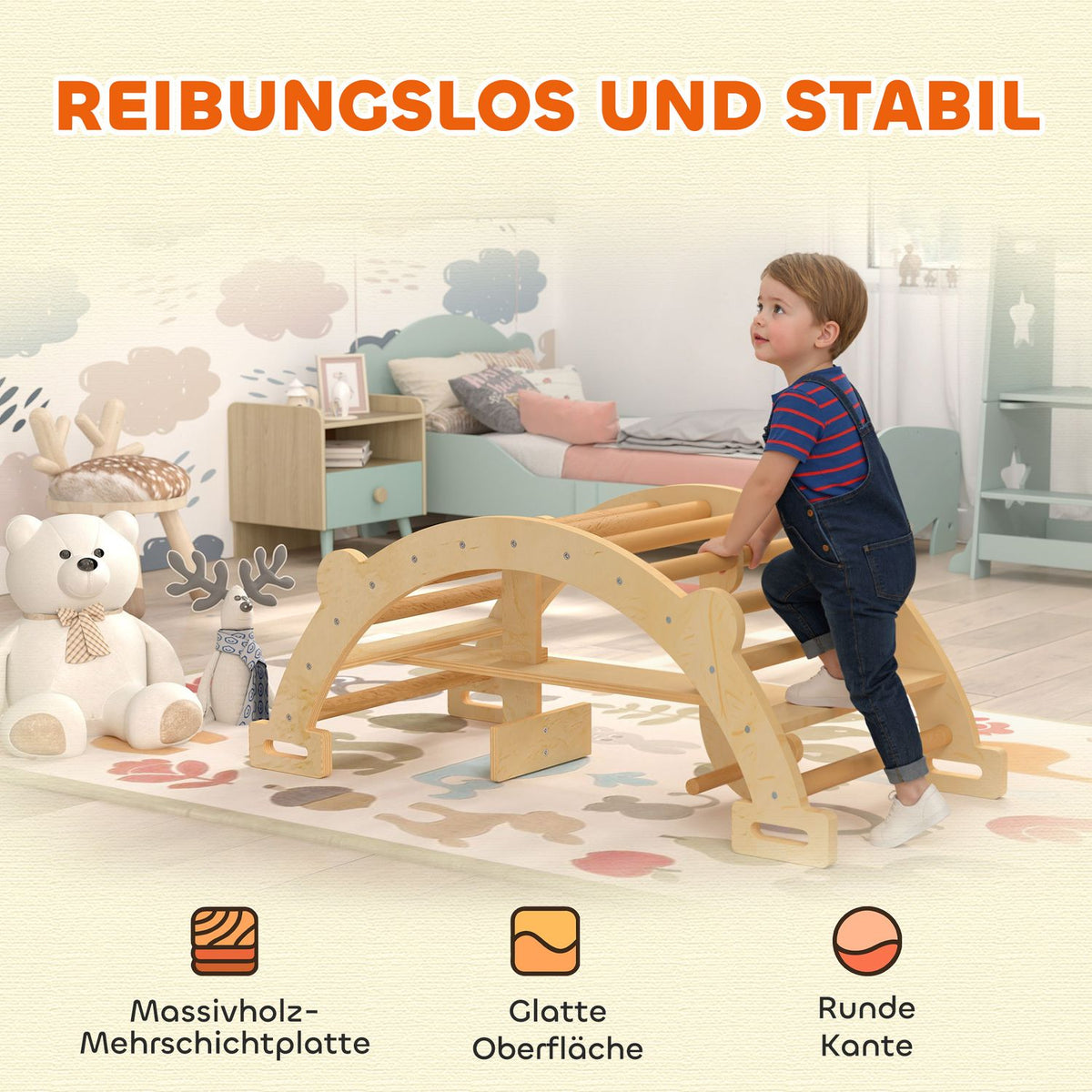 Montessori Indoor Climbing Arch, 2-in-1 Wooden Rocker, 110x52x45 cm