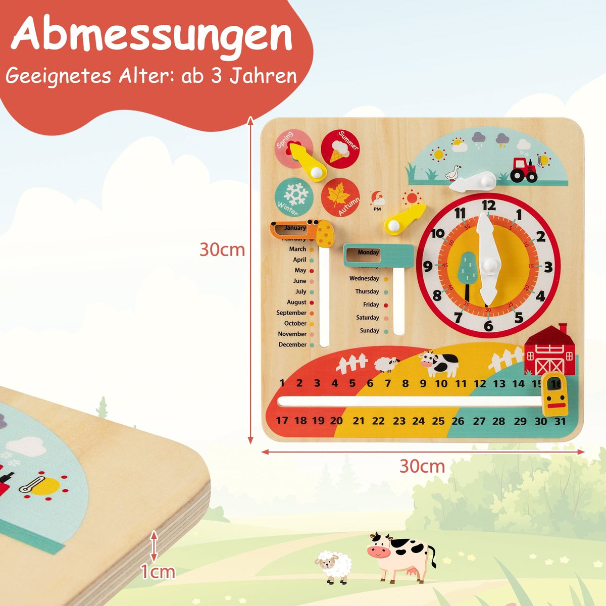 Montessori Lernuhr aus Holz für Kinder ab 3 Jahren
