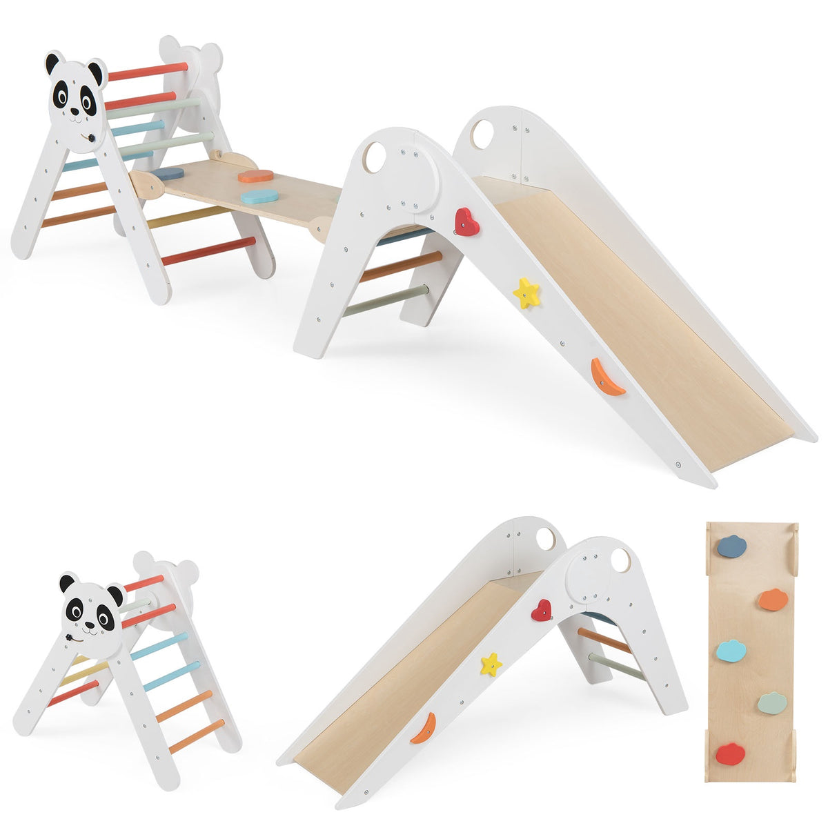 Montessori Wooden Climbing Set with Panda Design