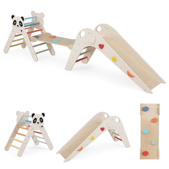 Montessori Wooden Climbing Set with Panda Design