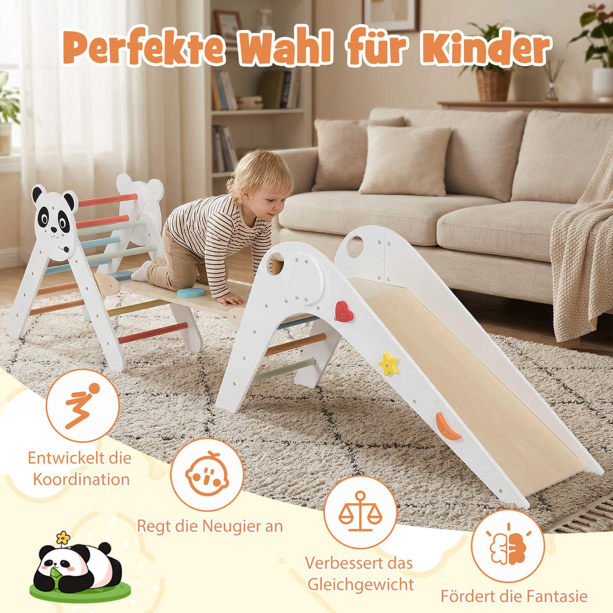 Montessori Wooden Climbing Set with Panda Design