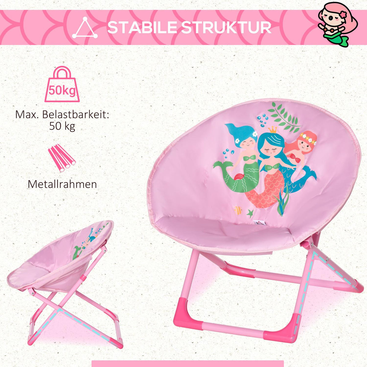 Moonchair Foldable Camping Chair For Children, Moon Chair, Indoor & Outdoor, Steel, Pink, Ø50 X 49H Cm