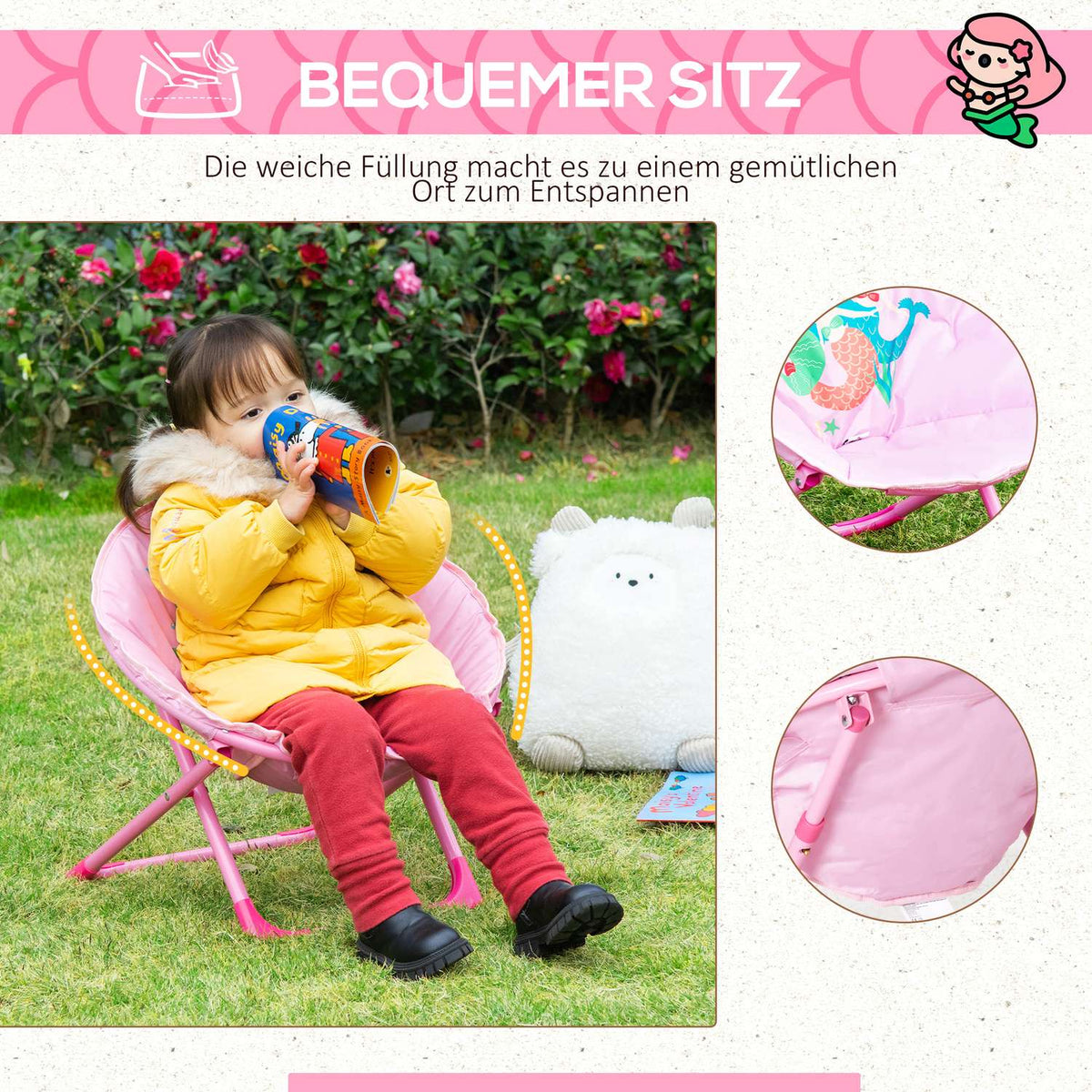Moonchair Foldable Camping Chair For Children, Moon Chair, Indoor & Outdoor, Steel, Pink, Ø50 X 49H Cm