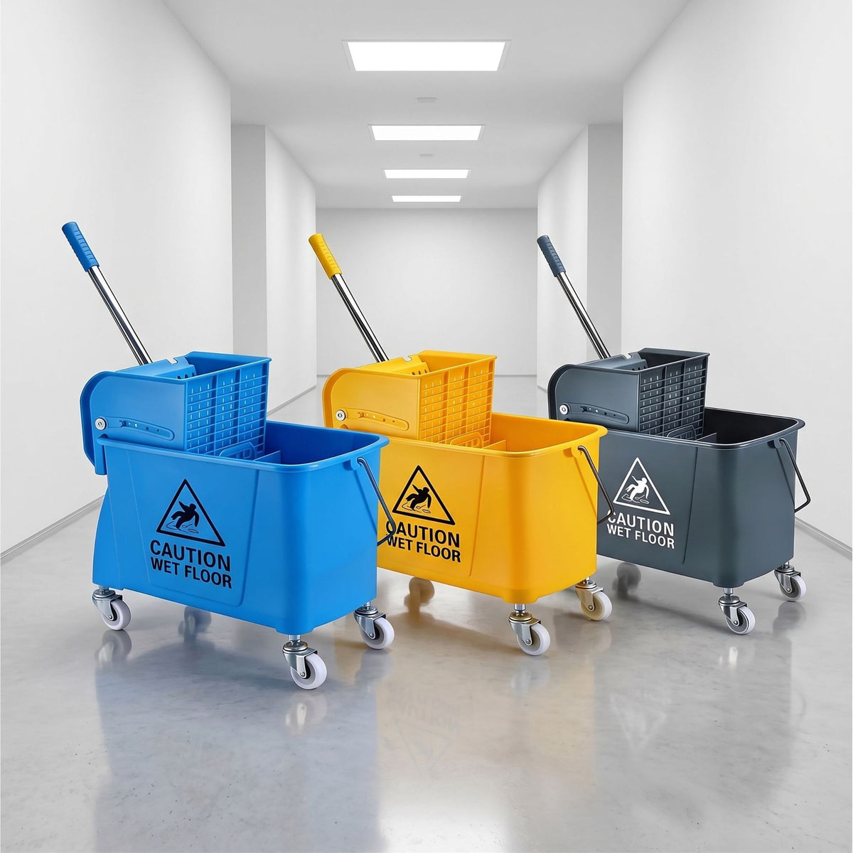 Mop Trolley with Wringer, Grey, 22L Capacity