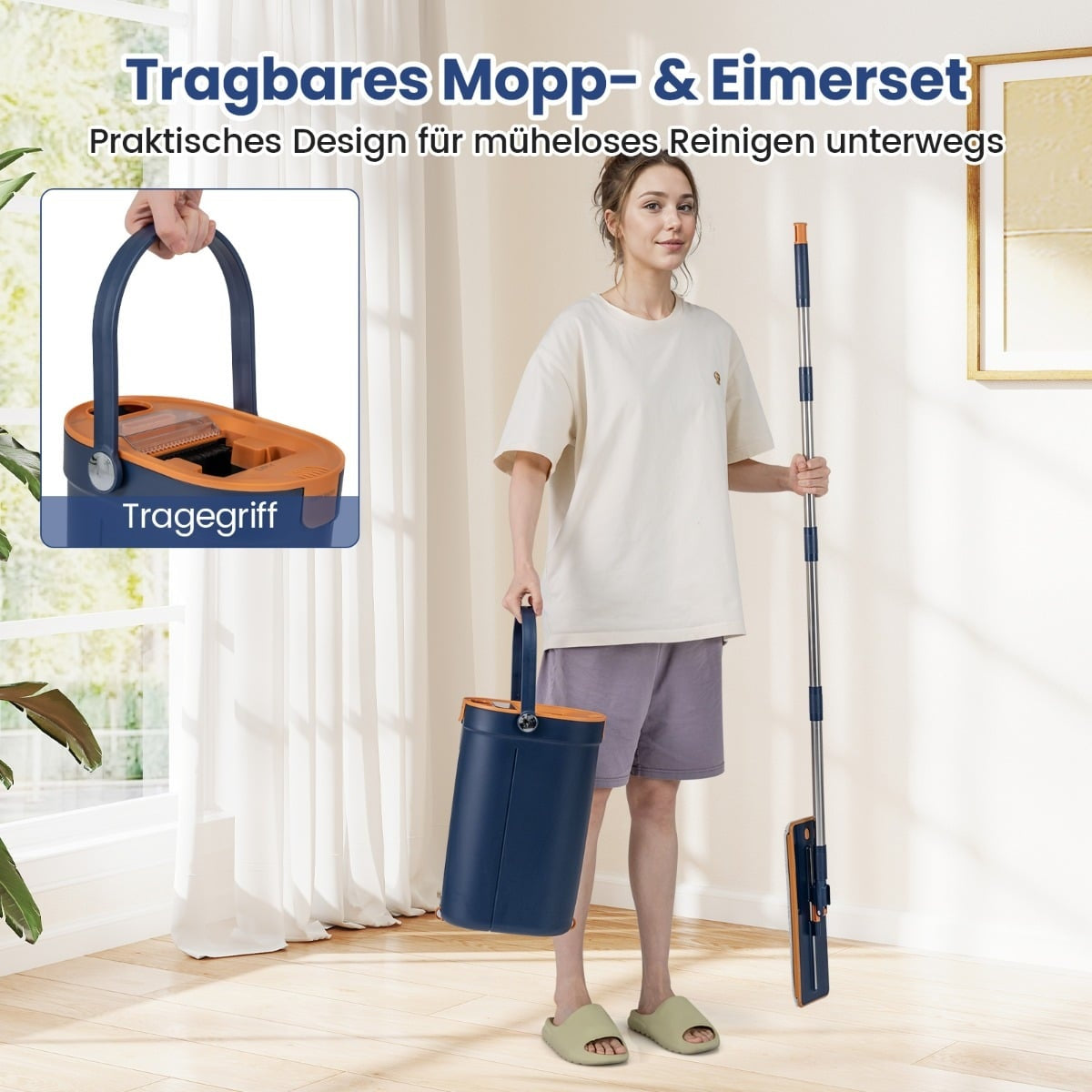 Mop and Bucket System with Spin Function, 2.4L, Navy Blue
