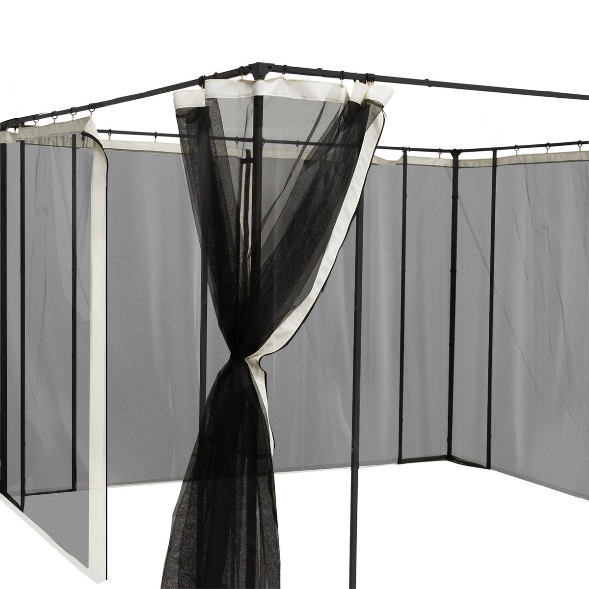 Mosquito net for 3x4 gazebo, 4 side panels, fly net with zip, insect protection, nylon mesh, black