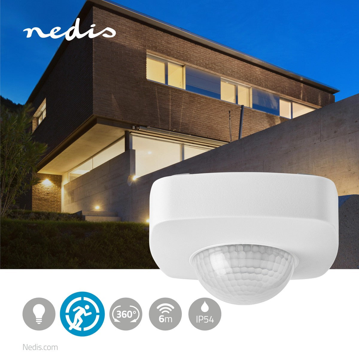 Motion detector | Indoors and outdoors | 3-Wire | Type F (CEE 7/7) | 360 ° | 5 - 300 W | 300 W | 1200 W | 3 - 2000 Lux | Sensor technology: PIR | Sensor range: 2.0 - 8.0 m