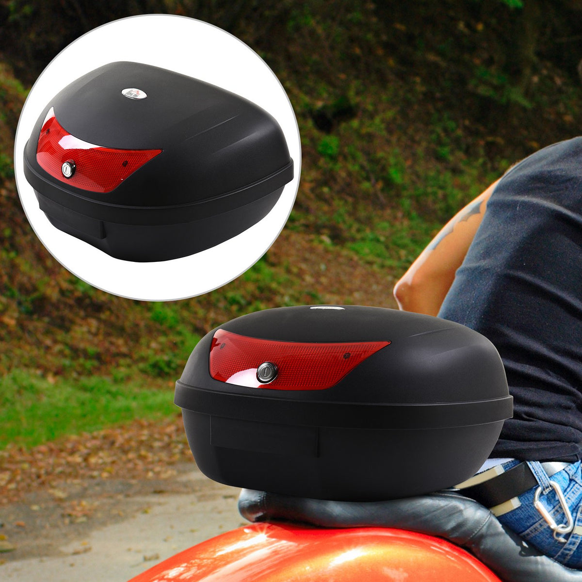 Motorcycle Case, Scooter Case For Motorcycles, Scooters, Mopeds, Quads, 48L Helmet Case, Top Case, Black, 59X43X33Cm