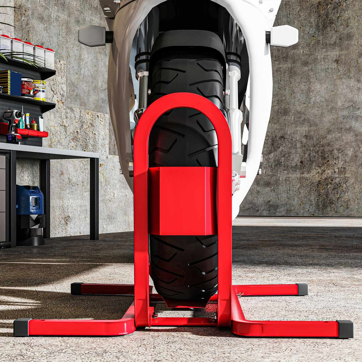 Motorcycle Stand for 17-21 Inch Wheels, Metal, Red