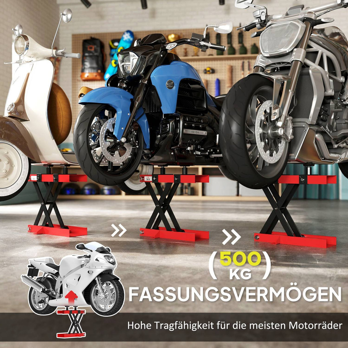 Motorcycle lifter 500 kg load capacity motorcycle lift 95-400 mm height adjustable assembly stand bicycle repair scissor jack in garage & outdoor areas |