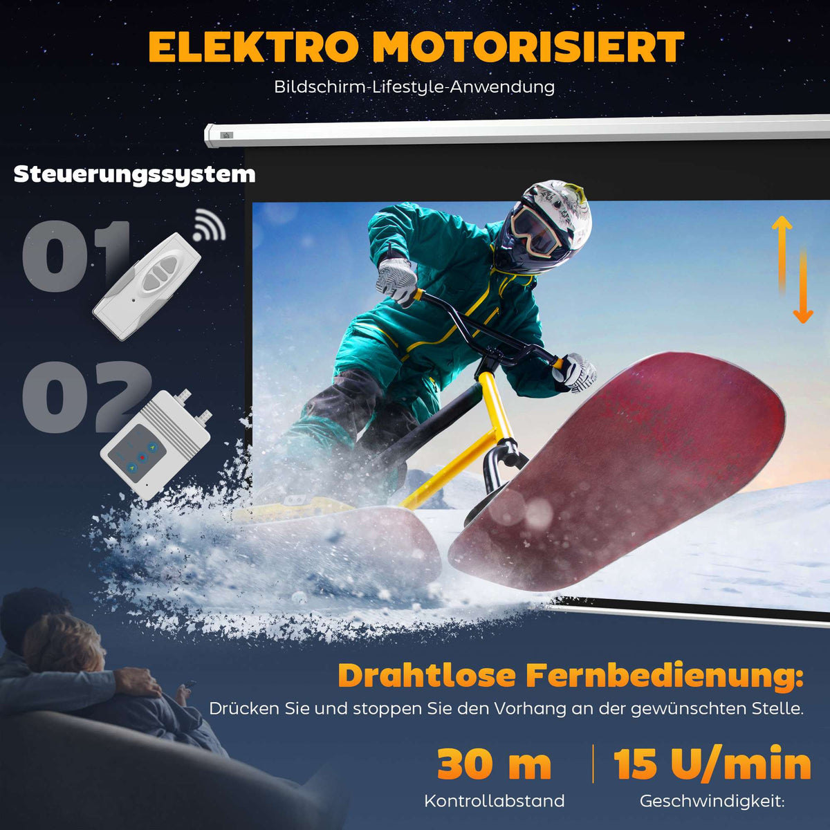 Motorized Projector Screen 100 Inch 16:9 With Remote