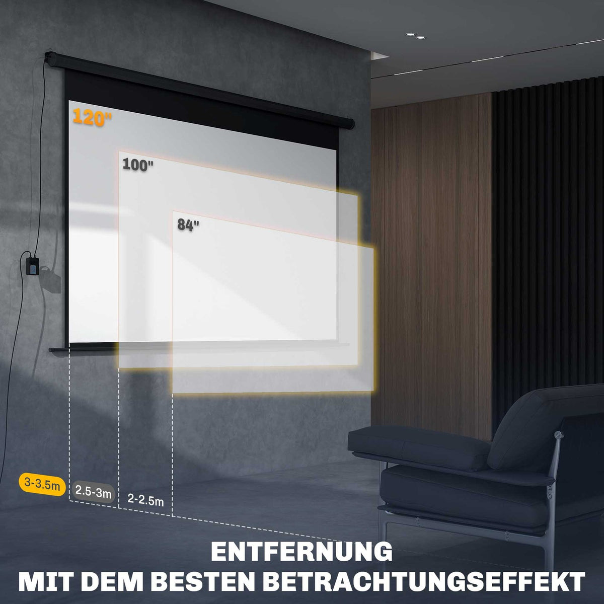 Motorized Projector Screen, 16:9, Remote, 266x149 cm, Black