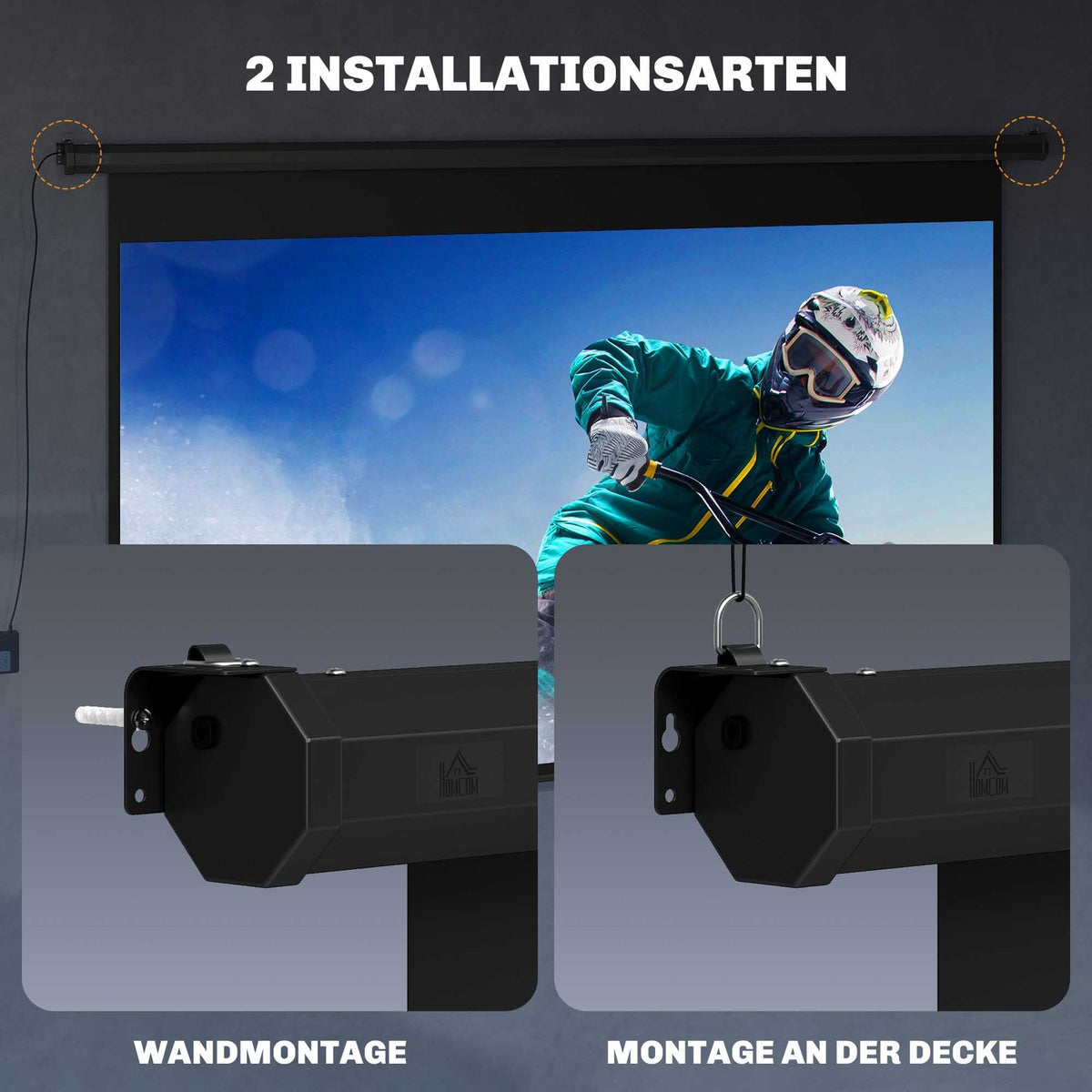 Motorized Projector Screen, 16:9, Remote, 266x149 cm, Black