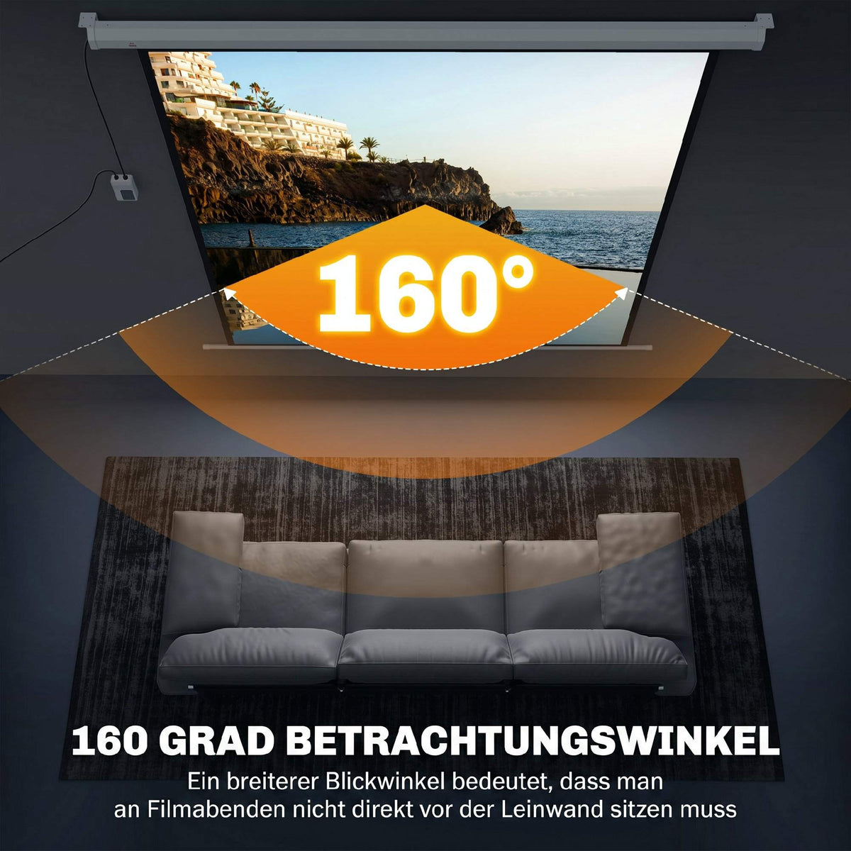 Motorized Projector Screen, 92 Inch 1:1, 4K, Remote