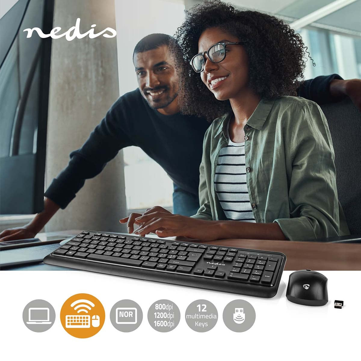 Mouse and Keyboard | Wireless | Mouse and keyboard connection: USB | 800 / 1200 / 1600 dpi | Adjustable DPI | QWERTY | ND Layout