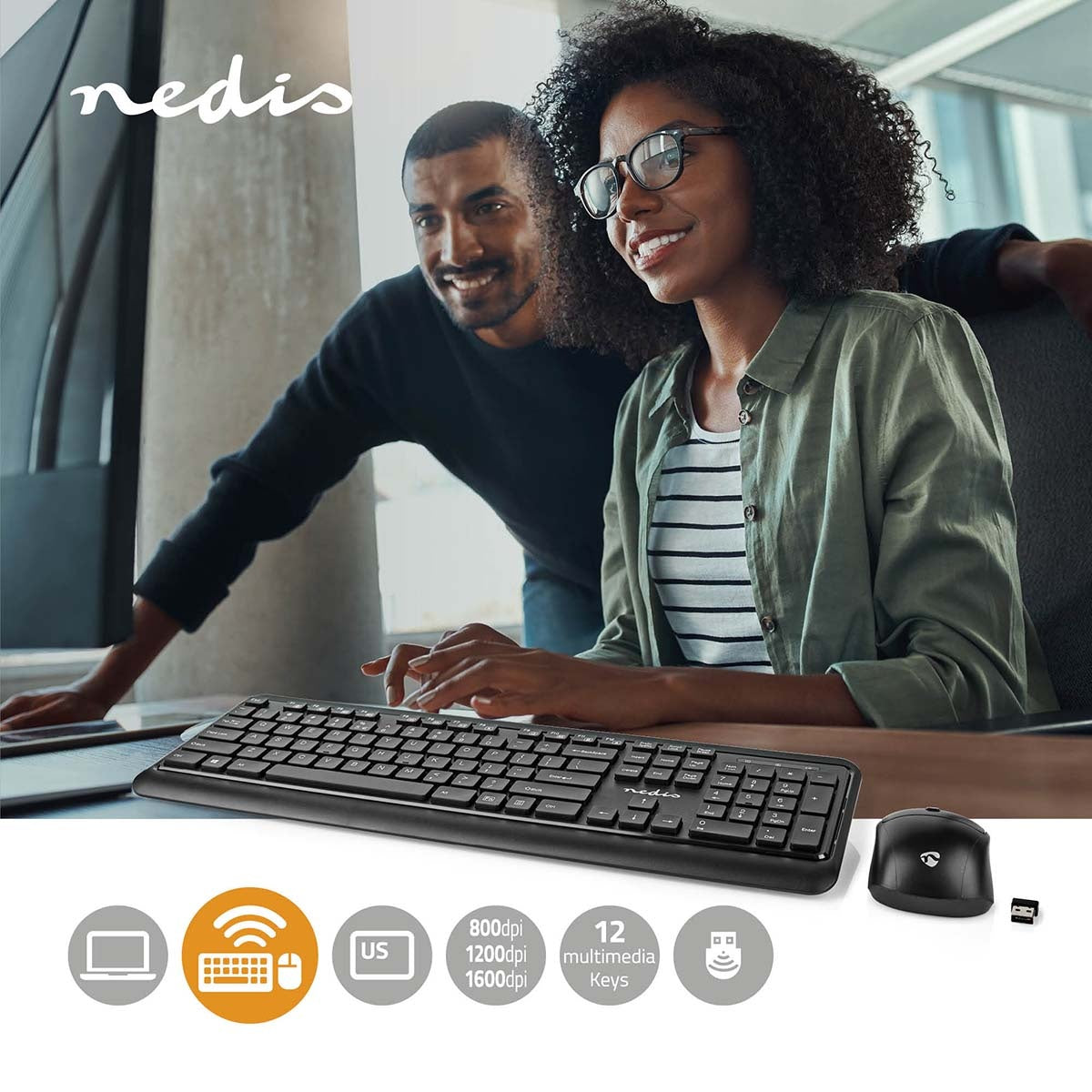 Mouse and Keyboard | Wireless | Mouse and keyboard connection: USB | 800 / 1200 / 1600 dpi | Adjustable DPI | QWERTY | US Layout