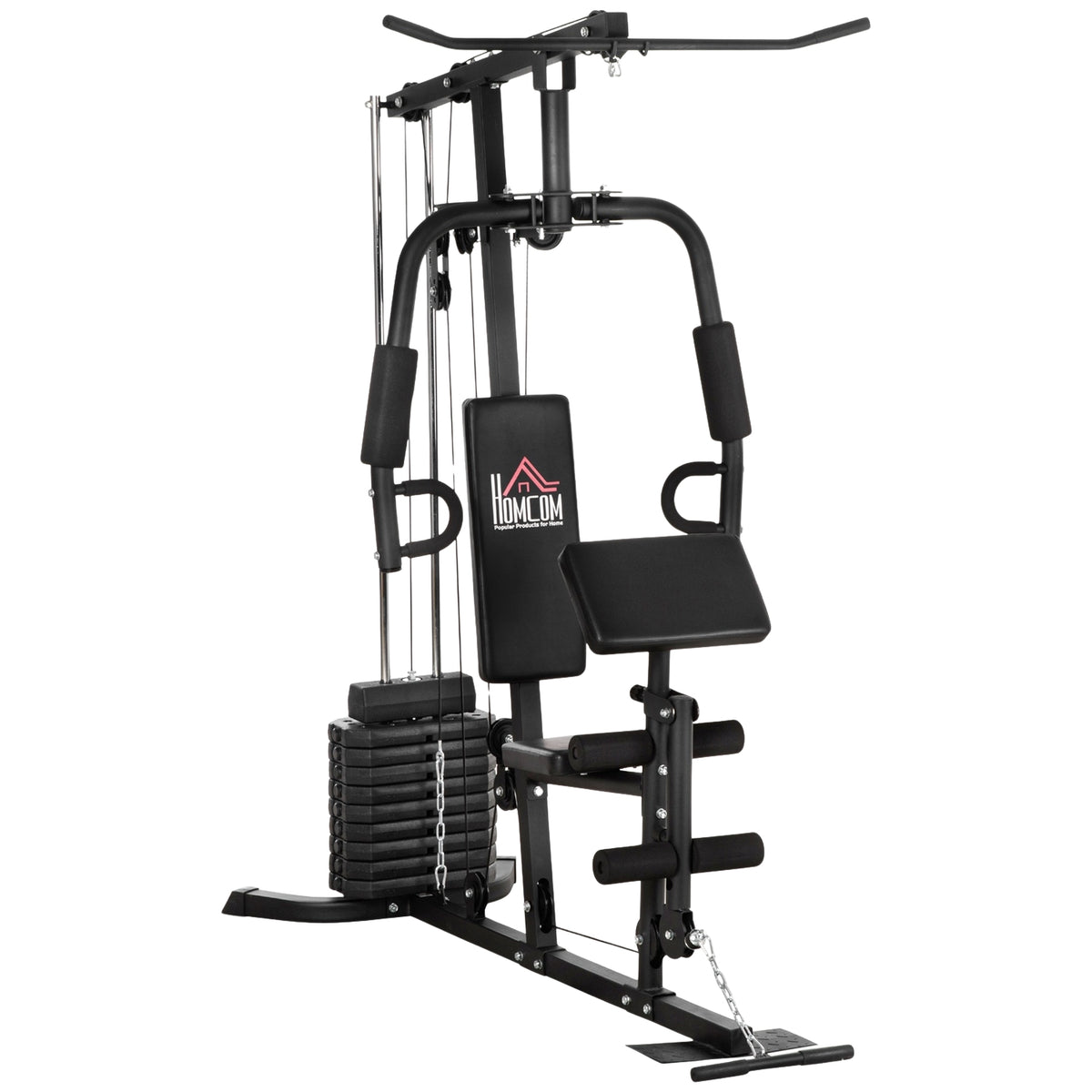 Multi-Gym Fitness Station With Lat Pull-Down And Butterfly Bar And 45 Kg Weights Strength Training Steel Faux Leather Black 180 X 108 X 200Cm