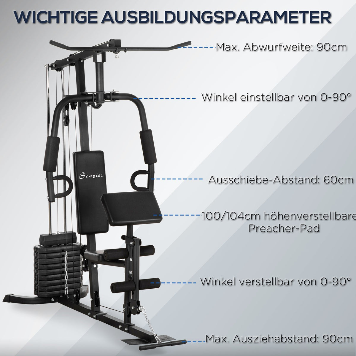 Multi-Gym Fitness Station With Lat Pull-Down And Butterfly Bar And 45 Kg Weights Strength Training Steel Faux Leather Black 180 X 108 X 200Cm