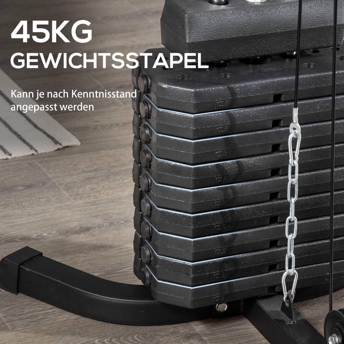 Multi-Gym Fitness Station With Lat Pull-Down And Butterfly Bar And 45 Kg Weights Strength Training Steel Faux Leather Black 180 X 108 X 200Cm