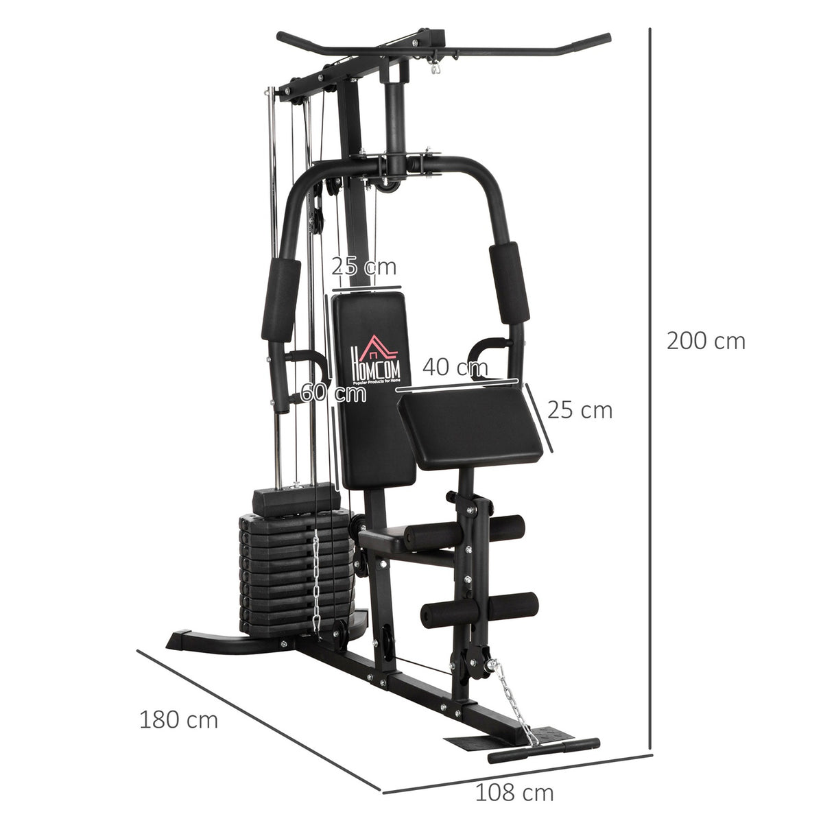 Multi-Gym Fitness Station With Lat Pull-Down And Butterfly Bar And 45 Kg Weights Strength Training Steel Faux Leather Black 180 X 108 X 200Cm