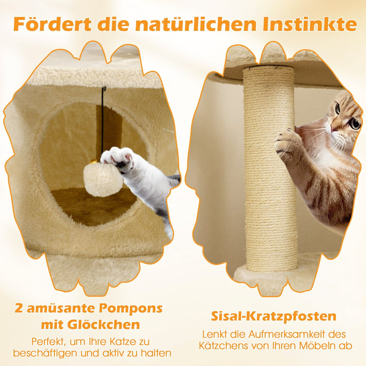 Multi-Level Cat Tree with Cave and Scratching Posts, Beige